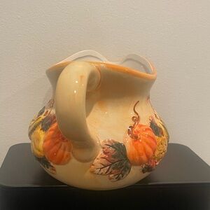 Hand-Painted Orange Pumpkin Ceramic Pitcher - Home Art